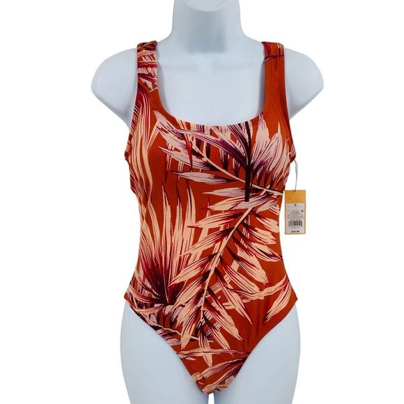 Kona Sol One Piece Swimsuit Tropical Burnt Orange Print - Picture 8 of 10
